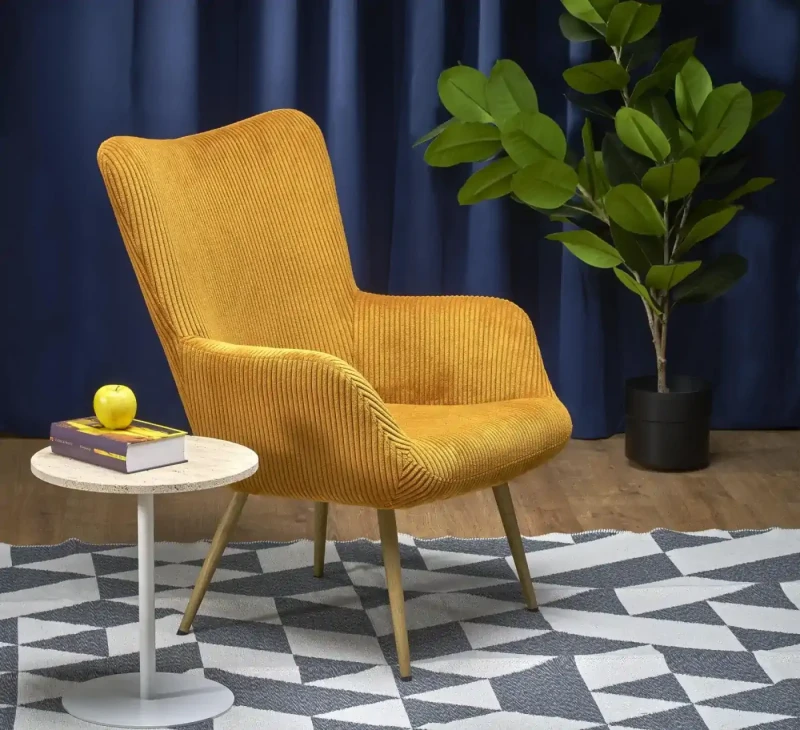 Fotel wypoczynkowy Amaro do salonu musztardowy