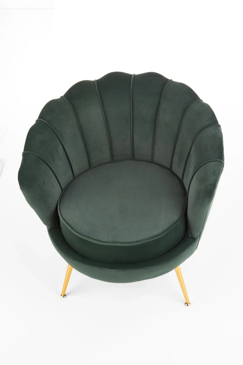 Fotel muszelka Amorinito w stylu glamour do salonu ciemny zielony