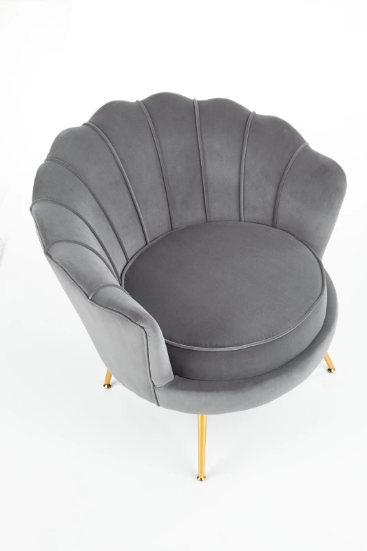 Fotel muszelka Amorinito w stylu glamour do salonu popielaty
