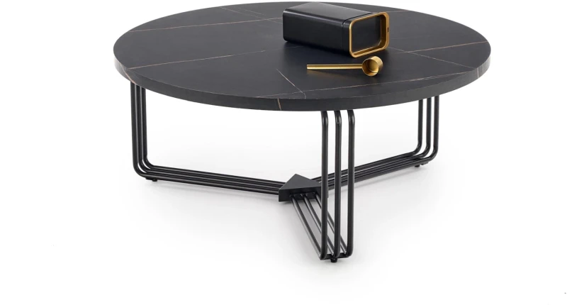 Ława okrągła Antica 80 cm blat czarny marmur/czarny