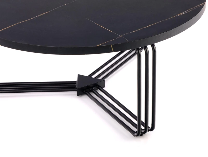 Ława okrągła Antica 80 cm blat czarny marmur/czarny