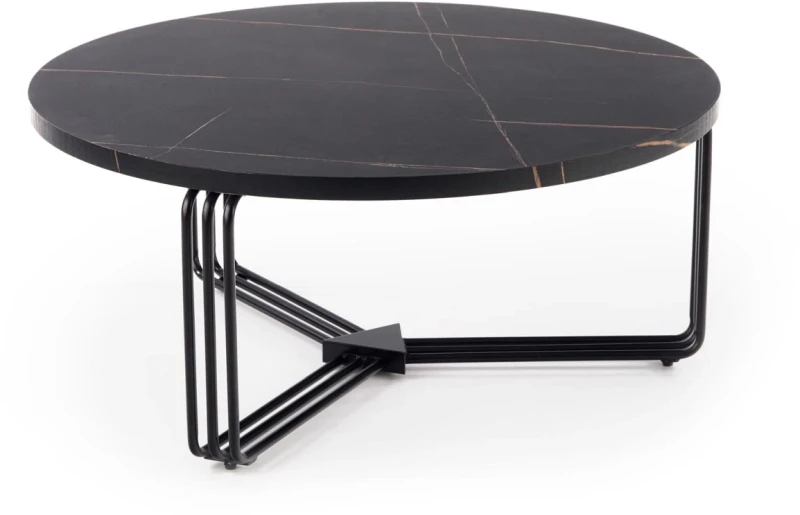 Ława okrągła Antica 80 cm blat czarny marmur/czarny