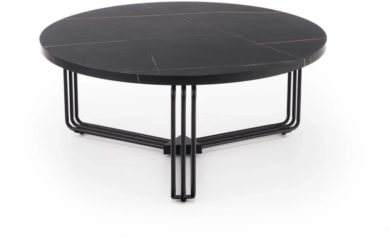 Ława okrągła Antica 80 cm blat czarny marmur/czarny