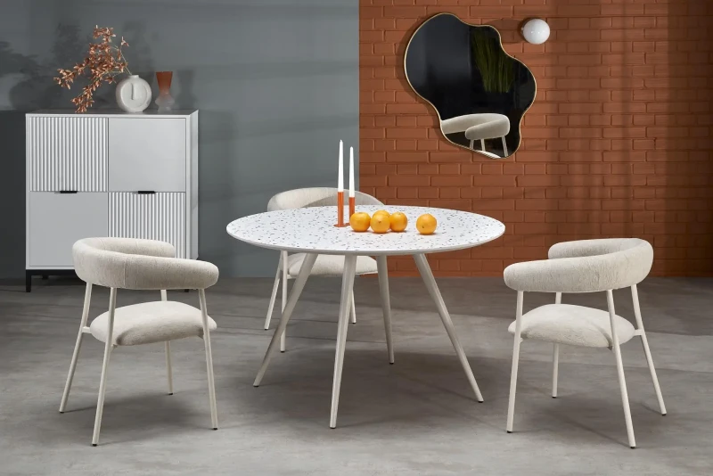 Stół okrągły Aramis nowoczesny do jadalni 120 cm lastryko/biały