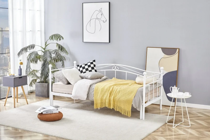 Łóżko metalowe Ariza wysuwane podwójne 180x200 cm do sypialni biały