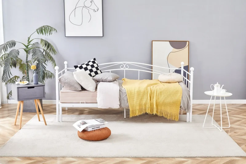 Łóżko metalowe Ariza wysuwane podwójne 180x200 cm do sypialni biały