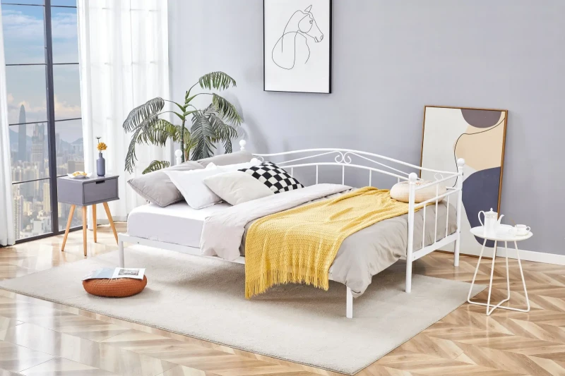 Łóżko metalowe Ariza wysuwane podwójne 180x200 cm do sypialni biały