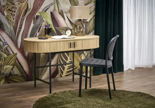 Biurko z półkami B51 owalne do biura 120 cm naturalny/czarny