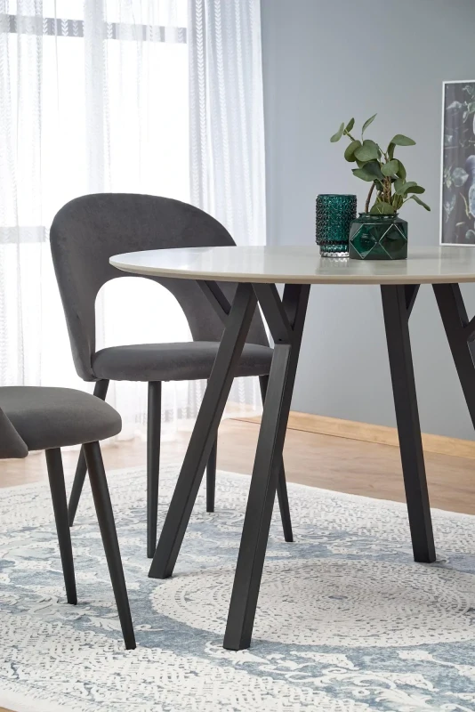 Stół okrągły Balrog na metalowej podstawie do jadalni 100 cm czarny/jasny popiel