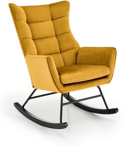 Fotel bujany Bazalto uszak wypoczynkowy welurowy do salonu musztardowy