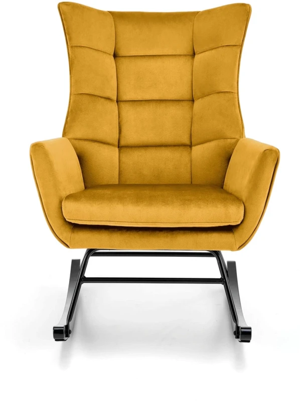 Fotel bujany Bazalto uszak wypoczynkowy welurowy do salonu musztardowy