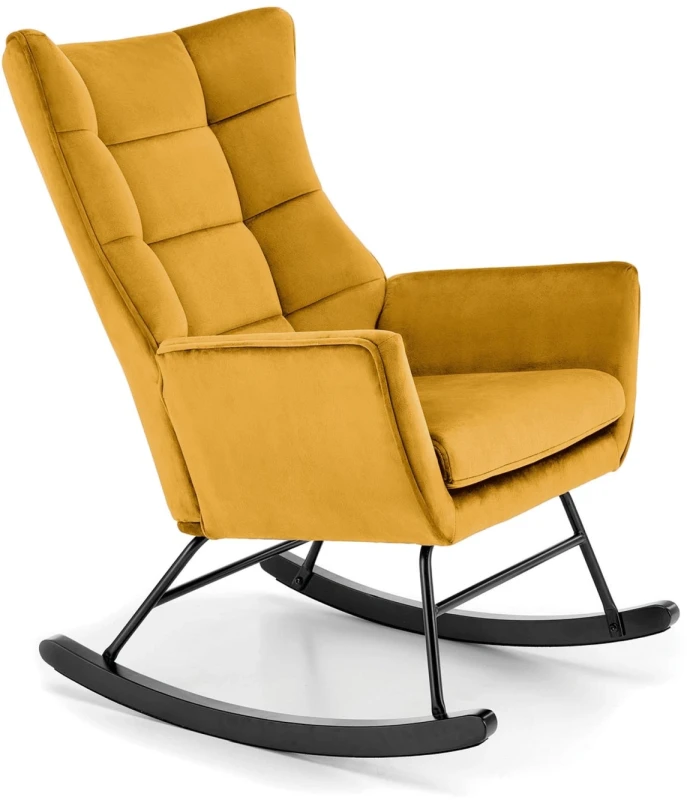 Fotel bujany Bazalto uszak wypoczynkowy welurowy do salonu musztardowy
