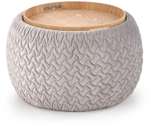 Pufa tapicerowana Bono okrągła ze schowkiem do salonu 54 cm jasny popiel