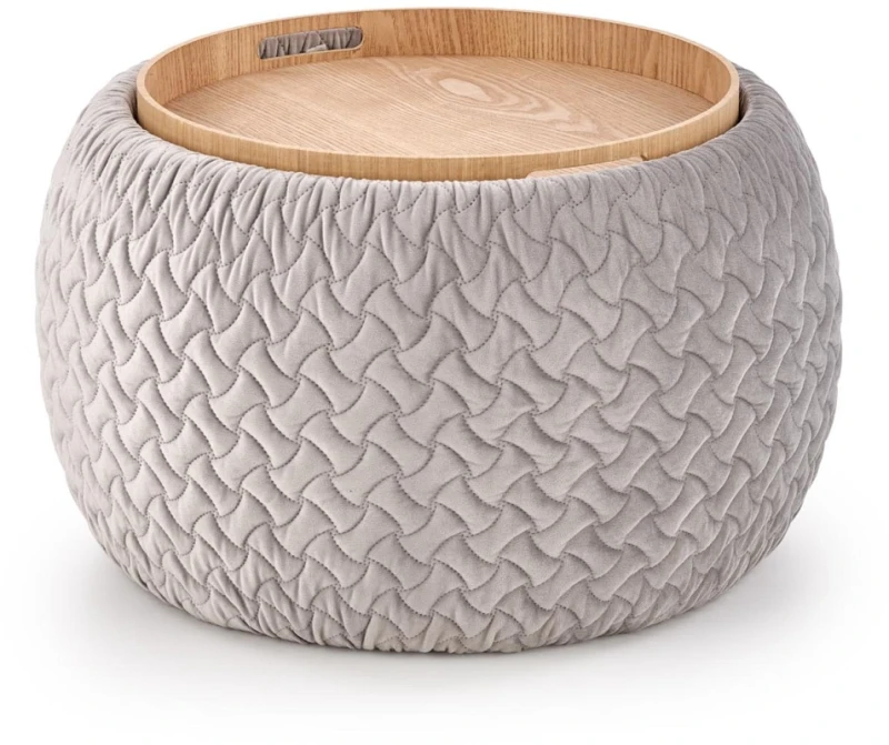 Pufa tapicerowana Bono okrągła ze schowkiem do salonu 54 cm jasny popiel