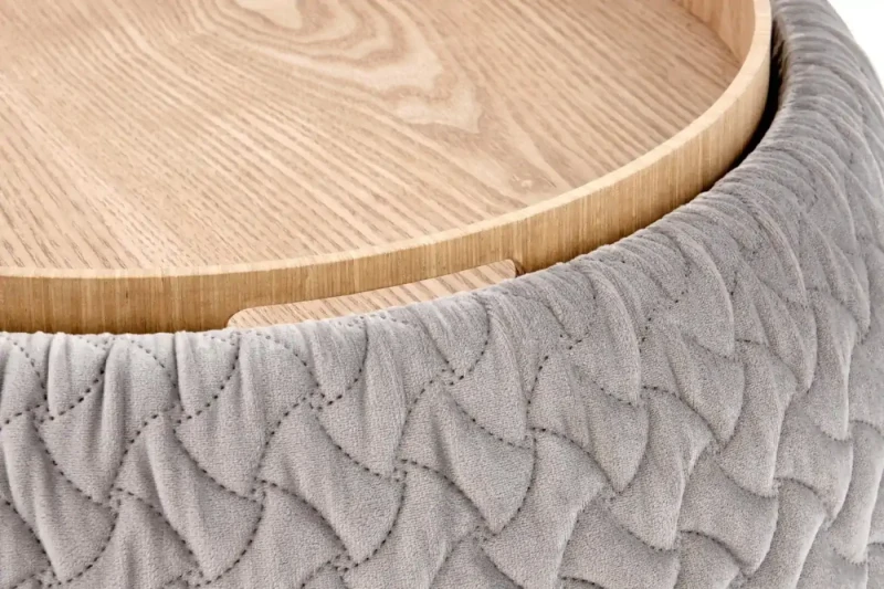 Pufa tapicerowana Bono okrągła ze schowkiem do salonu 54 cm jasny popiel