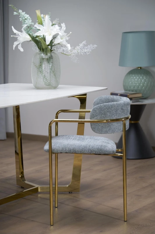 Stół prostokątny Clemente w stylu glamour do jadalni 160 cm biały marmur/złoty