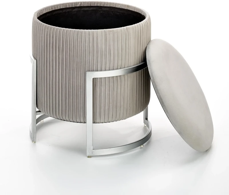 Pufa ze schowkiem Cricket nowoczesna do salonu 40 cm jasny popiel