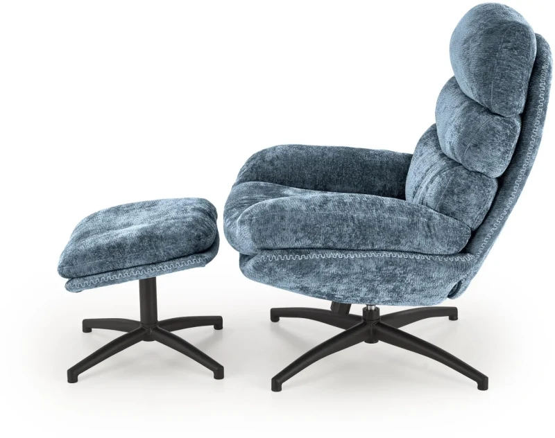 Fotel z podnóżkiem Dario wypoczynkowy z funkcją kołyski do salonu niebieski