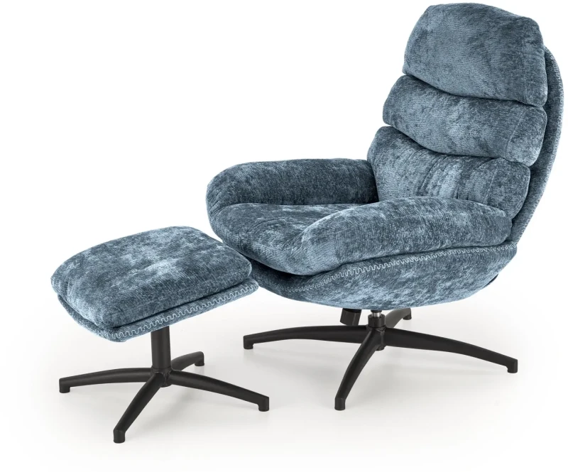 Fotel z podnóżkiem Dario wypoczynkowy z funkcją kołyski do salonu niebieski