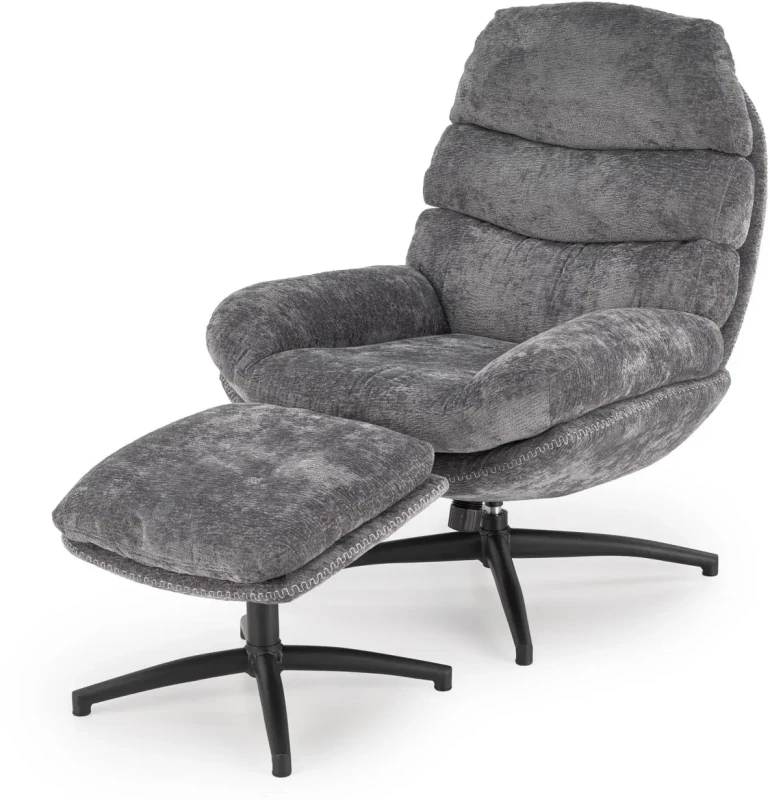 Fotel z podnóżkiem Dario wypoczynkowy z funkcją kołyski do salonu popielaty
