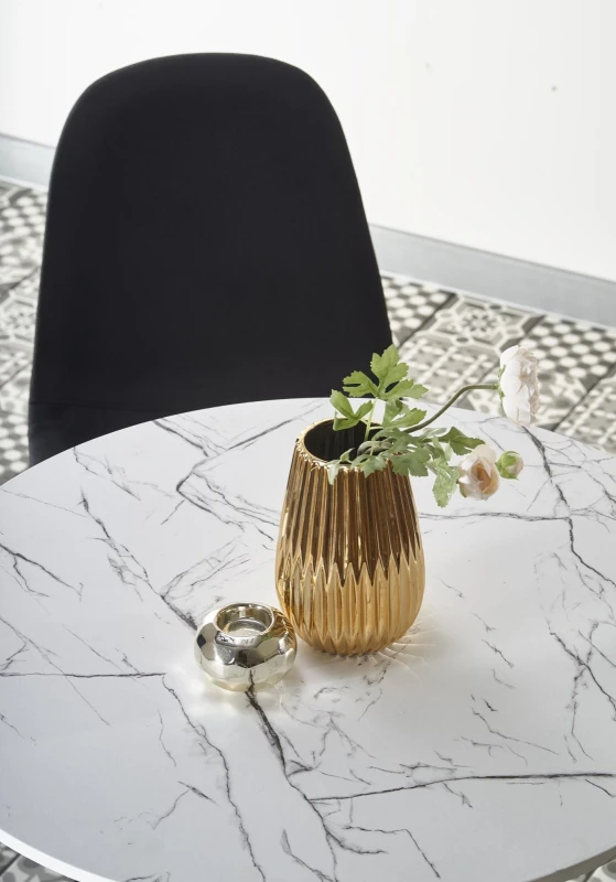 Stół okrągły Denver na jednej nodze do jadalni 80 cm biały marmur