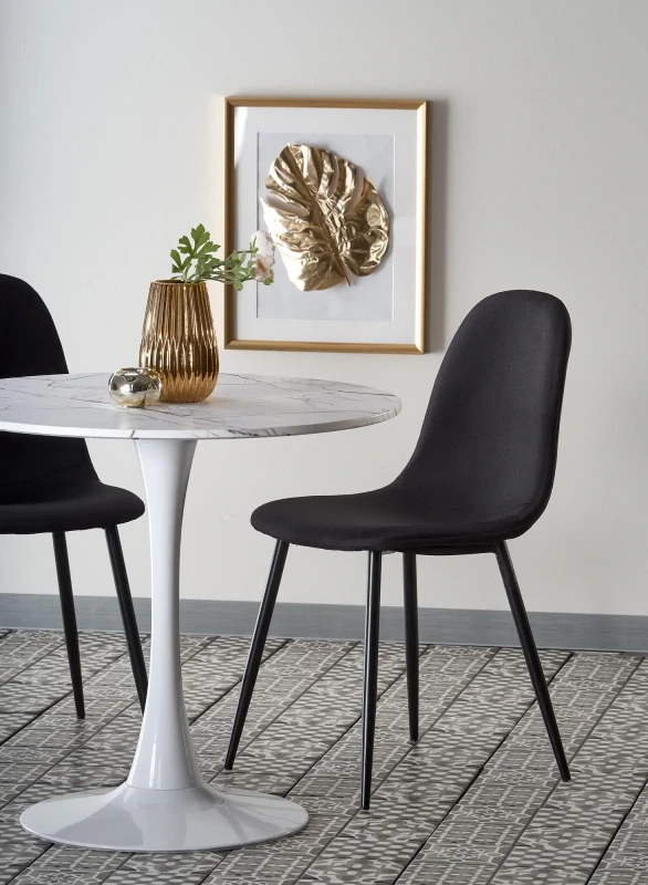 Stół okrągły Denver na jednej nodze do jadalni 80 cm biały marmur