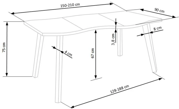 Stół rozkładany Dickson 2 prostokątny do jadalni 150-210 cm naturalny/czarny