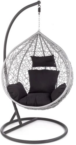 Fotel wiszący Eggy kokon ogrodowy z poduszkami na taras popielaty/czarny