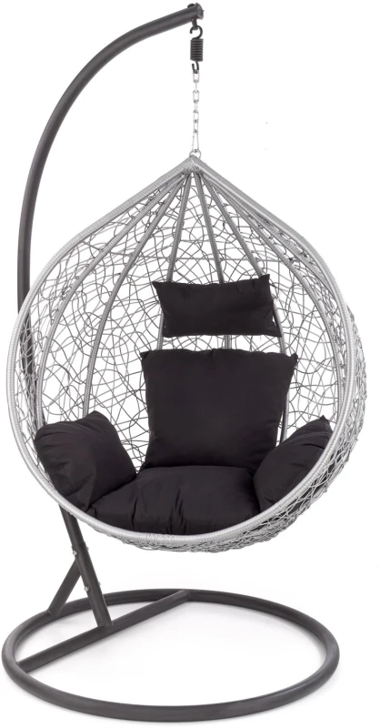 Fotel wiszący Eggy kokon ogrodowy z poduszkami na taras popielaty/czarny