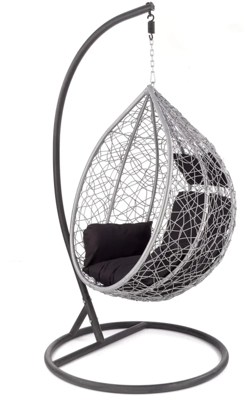 Fotel wiszący Eggy kokon ogrodowy z poduszkami na taras popielaty/czarny