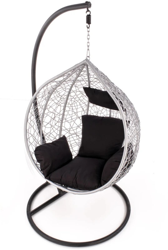 Fotel wiszący Eggy kokon ogrodowy z poduszkami na taras popielaty/czarny