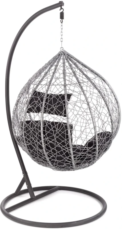 Fotel wiszący Eggy kokon ogrodowy z poduszkami na taras popielaty/czarny