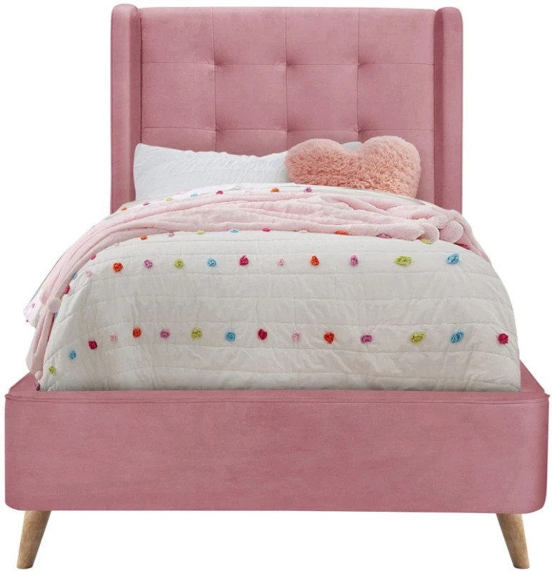 Łóżko pojedyncze Estella z pikowanym zagłówkiem do pokoju młodzieżowego 90x200 cm różowy