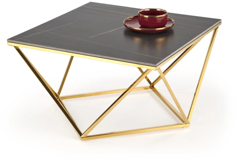 Stolik kawowy Felicia nowoczesny do salonu 80 cm złoty/czarny marmur