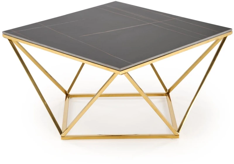 Stolik kawowy Felicia nowoczesny do salonu 80 cm złoty/czarny marmur