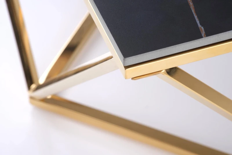 Stolik kawowy Felicia nowoczesny do salonu 80 cm złoty/czarny marmur