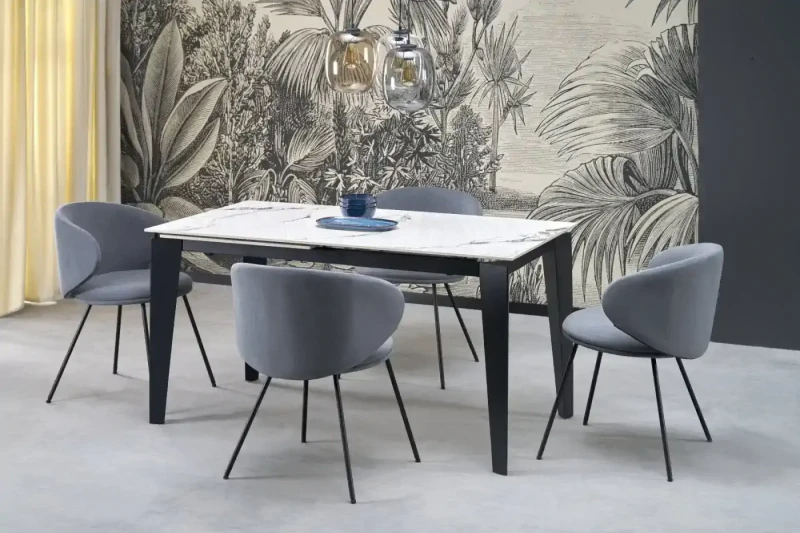 Stół rozkładany Felix nowoczesny do jadalni 141-201 cm biały marmur/czarny