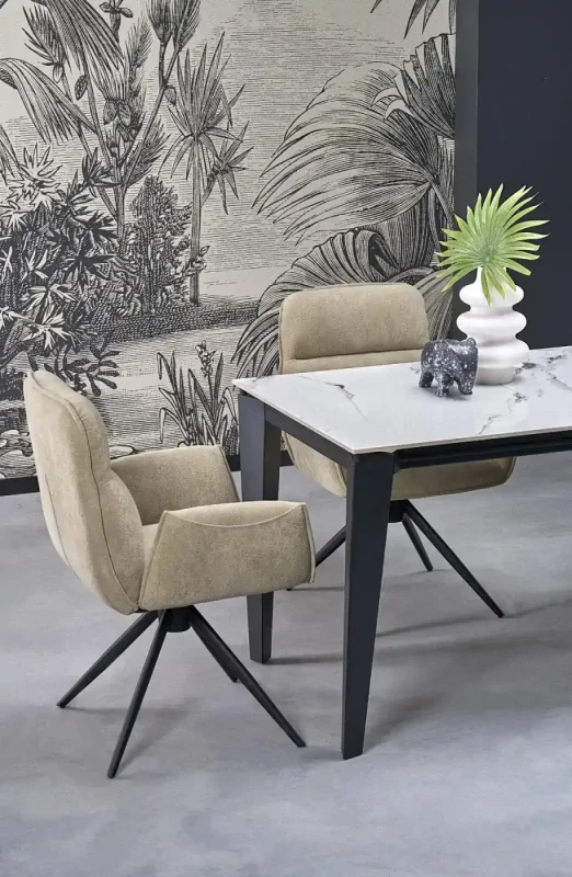 Stół rozkładany Felix nowoczesny do jadalni 141-201 cm biały marmur/czarny