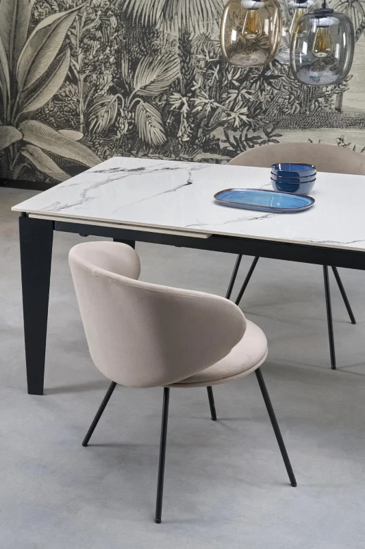Stół rozkładany Felix nowoczesny do jadalni 141-201 cm biały marmur/czarny