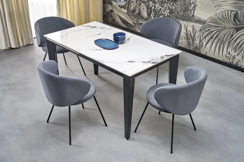Stół rozkładany Felix nowoczesny do jadalni 141-201 cm biały marmur/czarny