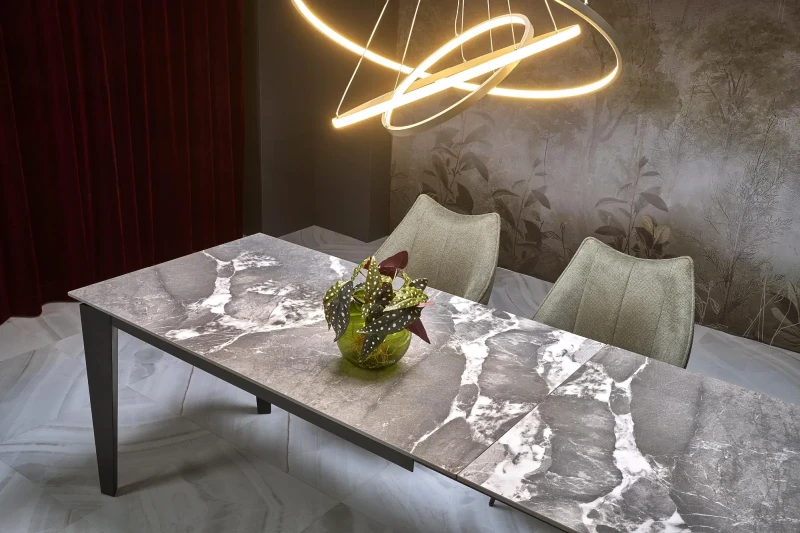 Stół rozkładany Felix nowoczesny do jadalni 141-201 cm popielaty marmur/czarny