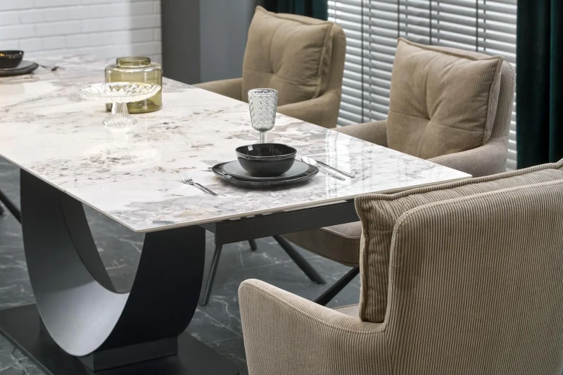 Stół rozkładany Fernando nowoczesny do jadalni 160-240 cm biały marmur/czarny