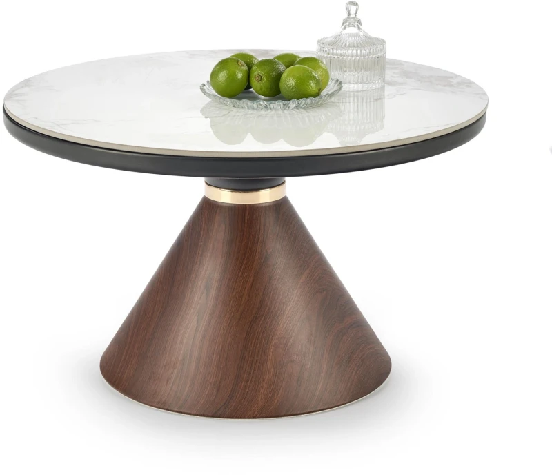 Stolik kawowy Genesis okrągły do salonu 70 cm biały marmur/orzechowy