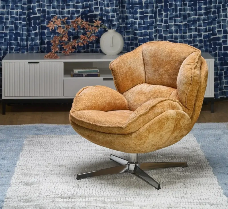 Fotel wypoczynkowy Guido z obrotowym siedziskiem do salonu musztardowy