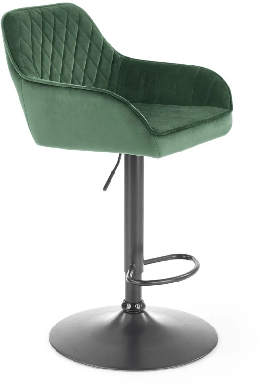 Hoker tapicerowany H103 z oparciem i regulacją wysokości do kuchni ciemny zielony