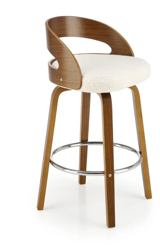 Hoker barowy H110 tapicerowany nowoczesny z oparciem do kuchni kremowy/orzechowy