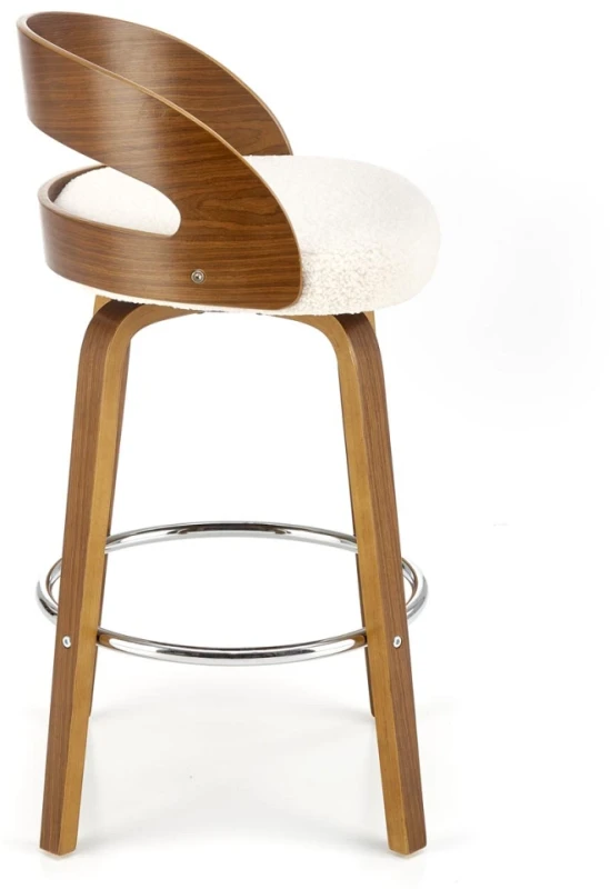 Hoker barowy H110 tapicerowany nowoczesny z oparciem do kuchni kremowy/orzechowy