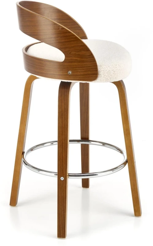 Hoker barowy H110 tapicerowany nowoczesny z oparciem do kuchni kremowy/orzechowy