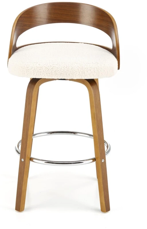 Hoker barowy H110 tapicerowany nowoczesny z oparciem do kuchni kremowy/orzechowy