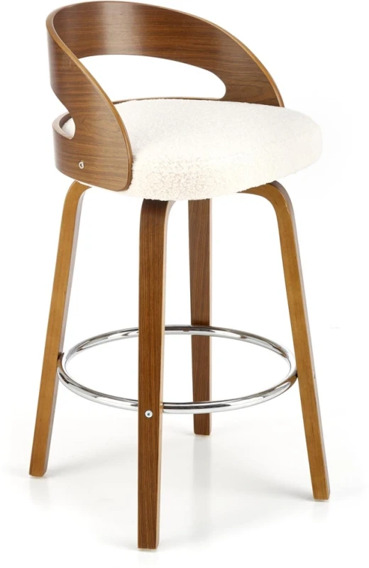 Hoker barowy H110 tapicerowany nowoczesny z oparciem do kuchni kremowy/orzechowy